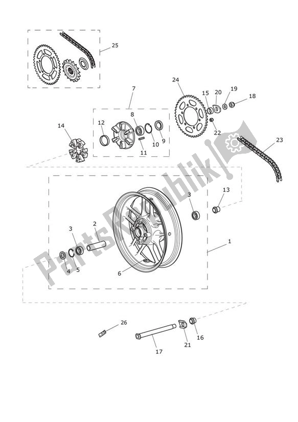 All parts for the Final Drive Rear of the Triumph Tiger 800 2010 - 2020