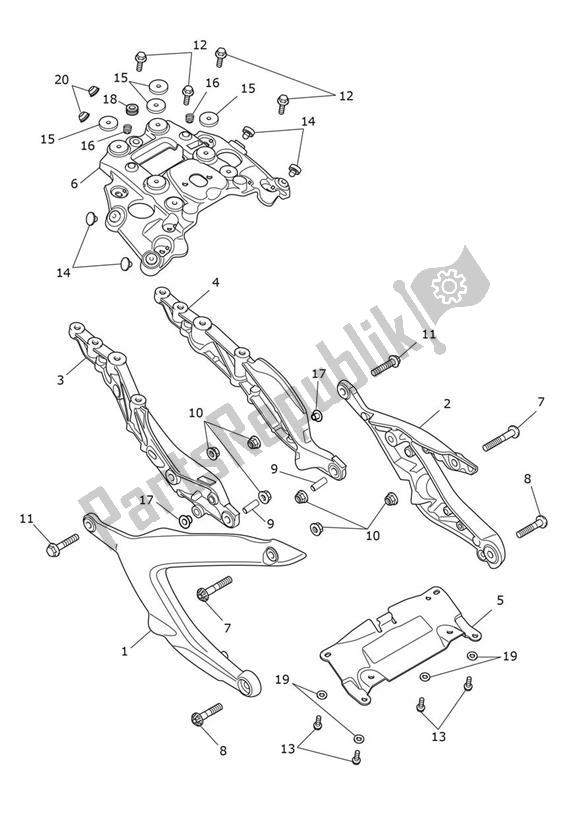 Tutte le parti per il Rear Frame Assembly del Triumph Rocket 3 GT Black 2458 2021