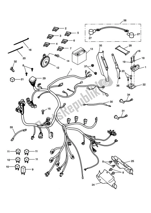 Todas as partes de Equipamento Elétrico do Triumph Speed Triple 1050 From VIN 333179 2011 - 2015