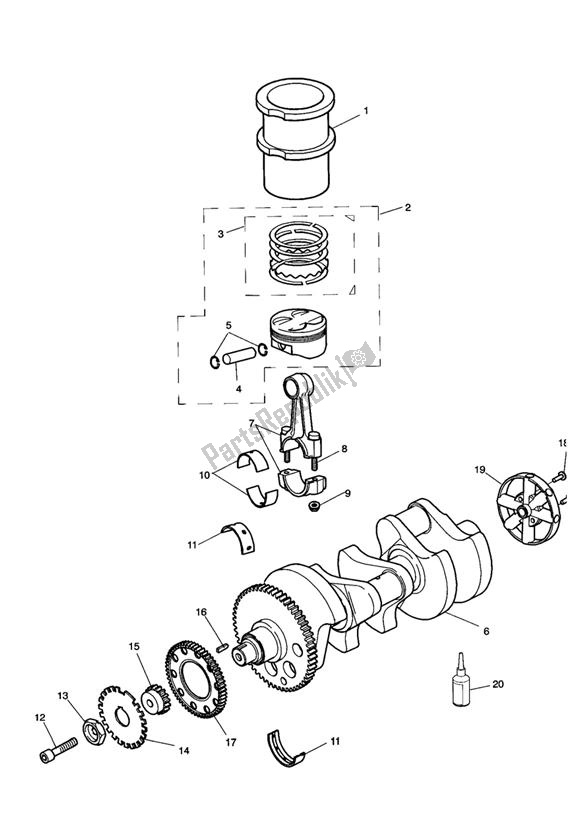 Todas as partes de Crank Shaft Connecting Rod Piston 955ccm do Triumph Speed Triple 885/ 955 UP TO VIN 141871 1994 - 2001