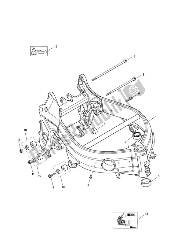 All parts for the Main Frame Assembly of the Triumph TT 600 599 2000 - 2003