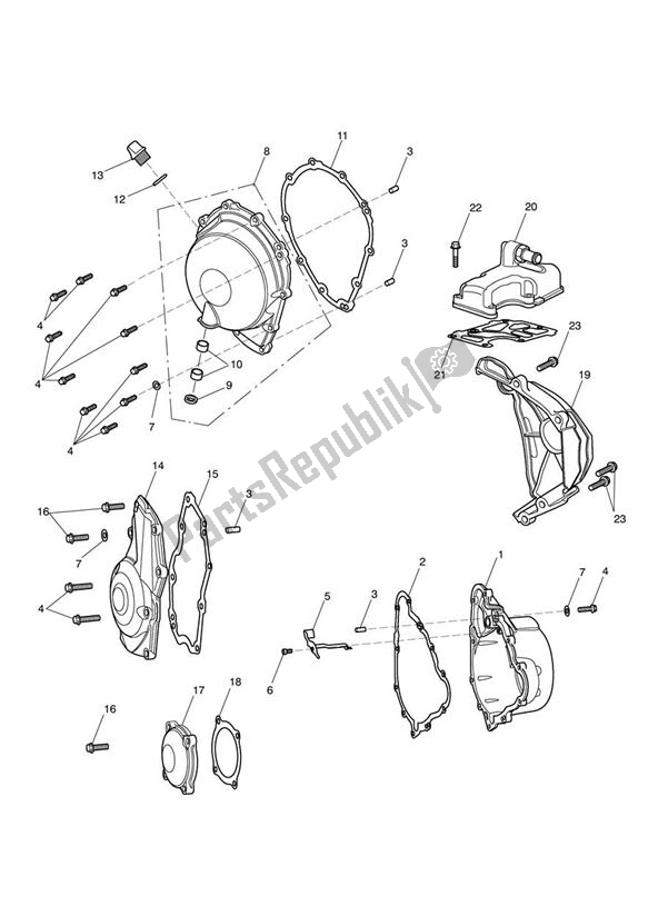 All parts for the Engine Cover of the Triumph Daytona R UP TO VIN 564947 675 2009 - 2017