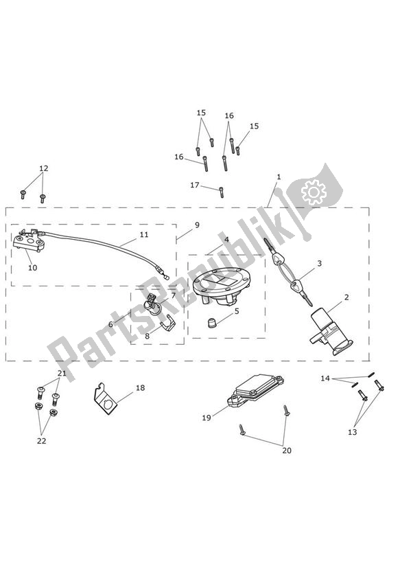 All parts for the Lock Set of the Triumph Street Triple R & RX From VIN 560477 675 2012 - 2016