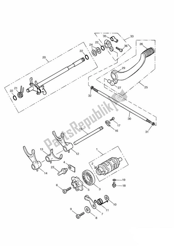 Tutte le parti per il Gear Selector Drum Gear Selection Shaft del Triumph Speedmaster Carburator 865 2003 - 2007