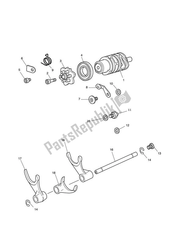All parts for the Gear Selector Drum From Engine 563847 of the Triumph Speed Triple R UP TO VIN 735436 1050 2012 - 2016