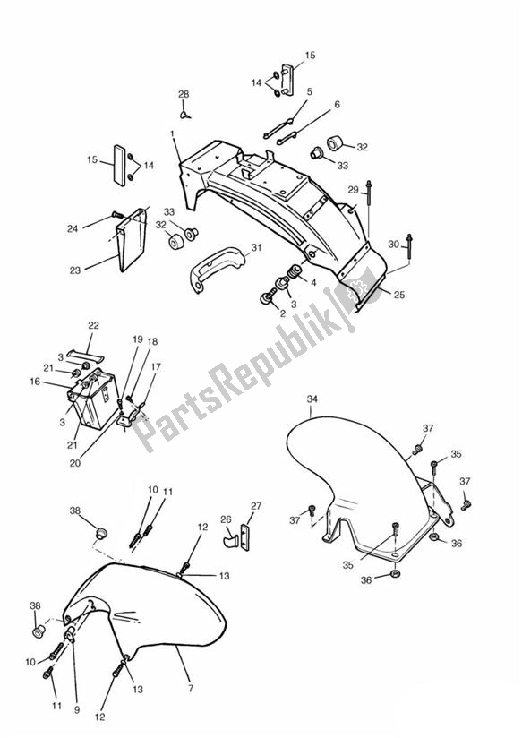 Todas as partes de Mudguard Executive do Triumph Sprint 900 Carburator 885 1991 - 1998