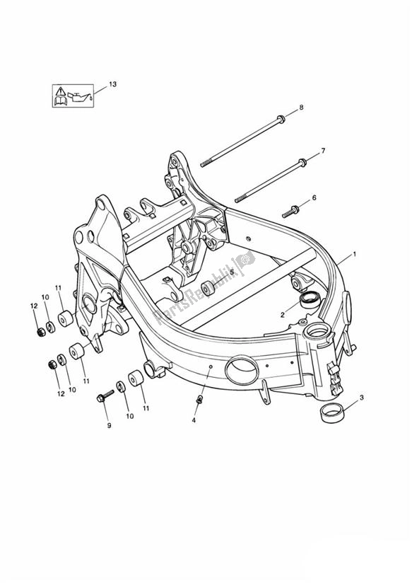 All parts for the Main Frame Assembly of the Triumph Speed Four 599 2002 - 2006