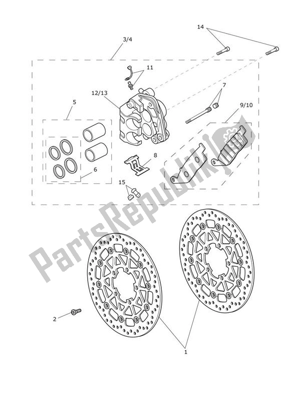 All parts for the Break Front of the Triumph Tiger XCA UP TO VIN 855531 1215 2015 - 2017