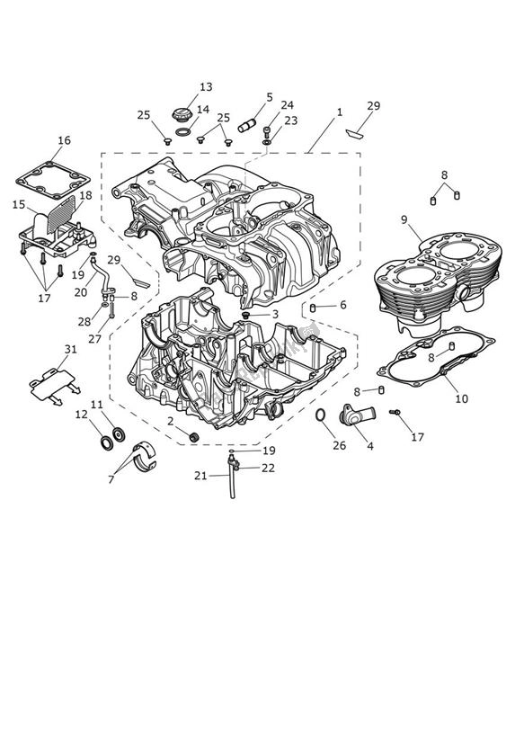 All parts for the Crankcase of the Triumph Speedmaster 1200 From AC 1201 2022 - 2024