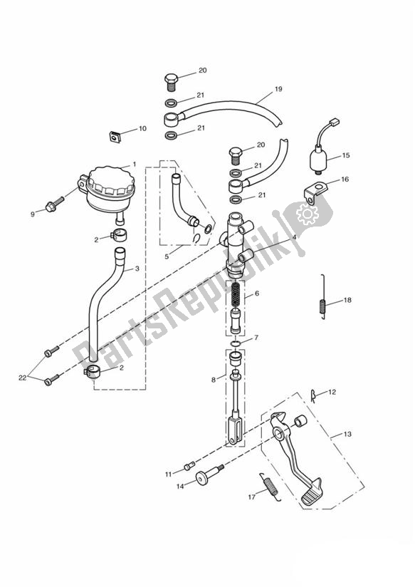 All parts for the Master Cylinder Assy Rear of the Triumph TT 600 599 2000 - 2003