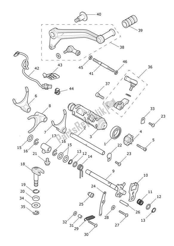 All parts for the Gear Selection Shaft Gear Selector Drum of the Triumph Rocket 3 R Black 2458 2021