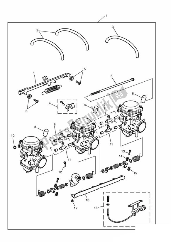 All parts for the Carburator 3 Zyl From 055881 (ausser California) of the Triumph Trophy From VIN 29156 1215 2018 - 2021
