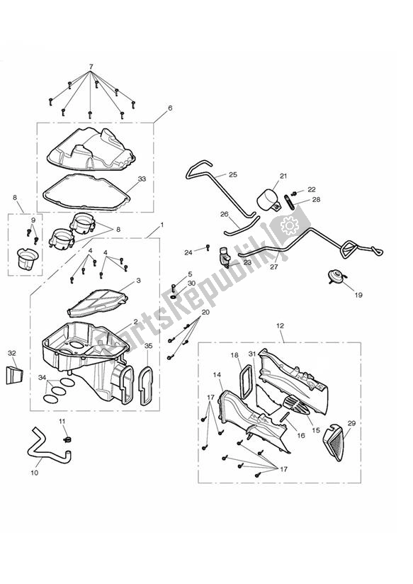 All parts for the Airbox (airfilter) of the Triumph Daytona R UP TO VIN 564947 675 2009 - 2017