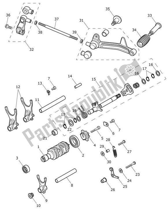 Wszystkie części do Gear Selection Shaft Gear Selector Drum Pedal Gears Triumph Bobber UP TO AC 1195 1200 2017 - 2018