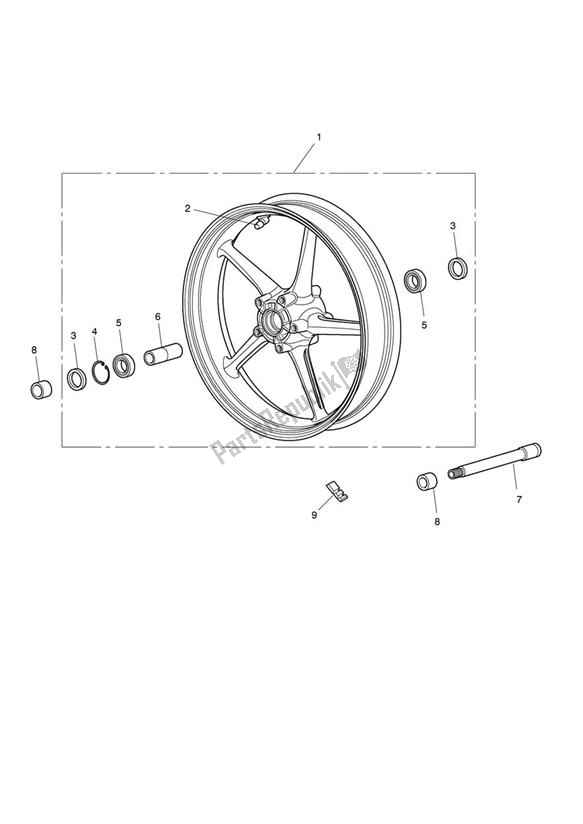 Alle onderdelen voor de Voorwiel van de Triumph Daytona R UP TO VIN 564947 675 2009 - 2017