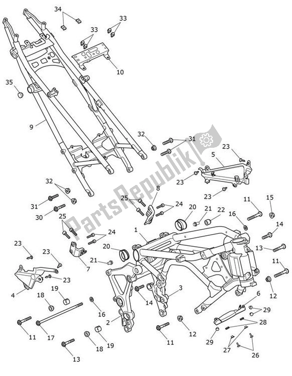 All parts for the Rear Frame Assembly of the Triumph Tiger 1200 Rally Explorer 1215 2022 - 2024