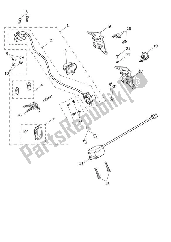 All parts for the Lock Set of the Triumph Rocket 3 R Black 2458 2021