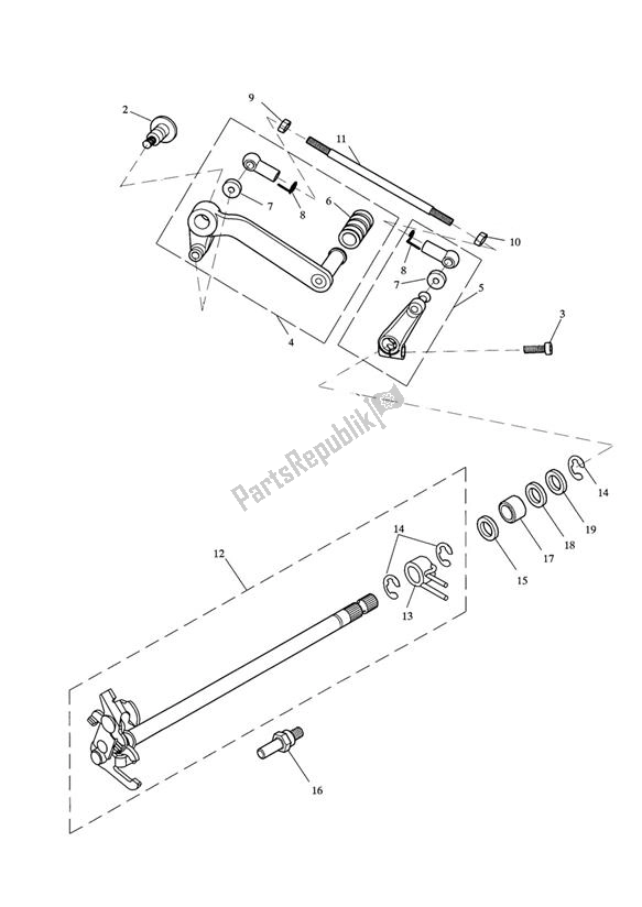 All parts for the Gear Selection Shaft Up To Engine340169 of the Triumph Speed Triple 1050 UP TO VIN 333178 2005 - 2010