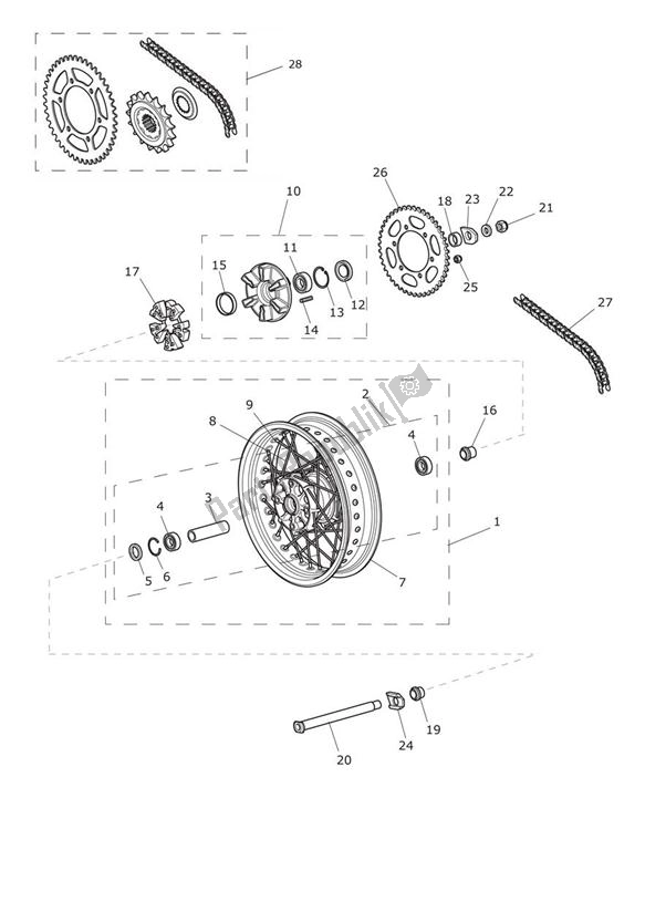 All parts for the Rear Wheel of the Triumph Tiger XCX UP TO VIN 855531 1215 2015 - 2017