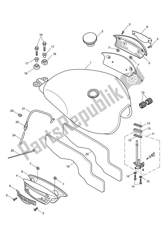 Todas as partes de Benzinztank Up To Vin317246 do Triumph Bonneville & T 100 Carburator 865 2001 - 2015