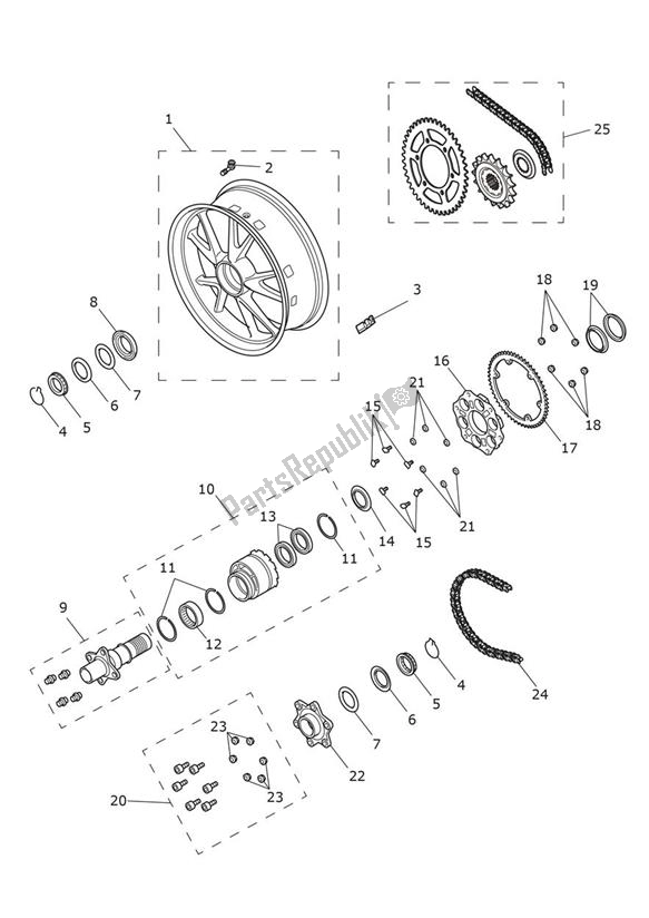 Todas as partes de Roda Traseira do Triumph Speed Triple 1200 RR 1160 2021 - 2024