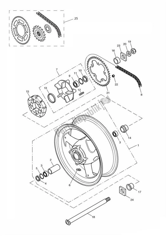 All parts for the Rear Wheel Double Sided Swingarm of the Triumph Daytona 955I From VIN 132513 1997 - 2006