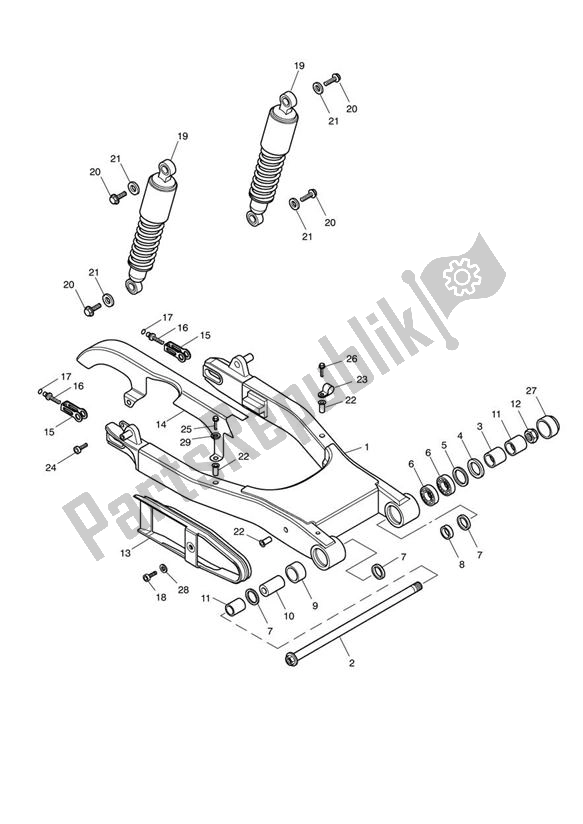 Todas as partes de Swingarm Rear Suspension Unit do Triumph Speedmaster EFI From VIN 469050 865 2008 - 2017