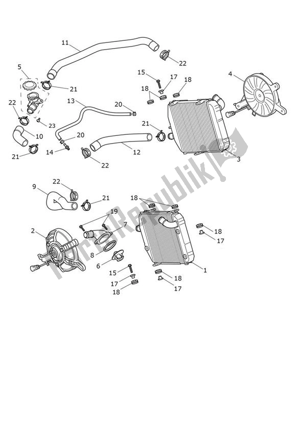 Tutte le parti per il Raffreddamento del Triumph Tiger 1200 GT PRO 1215 2022 - 2024