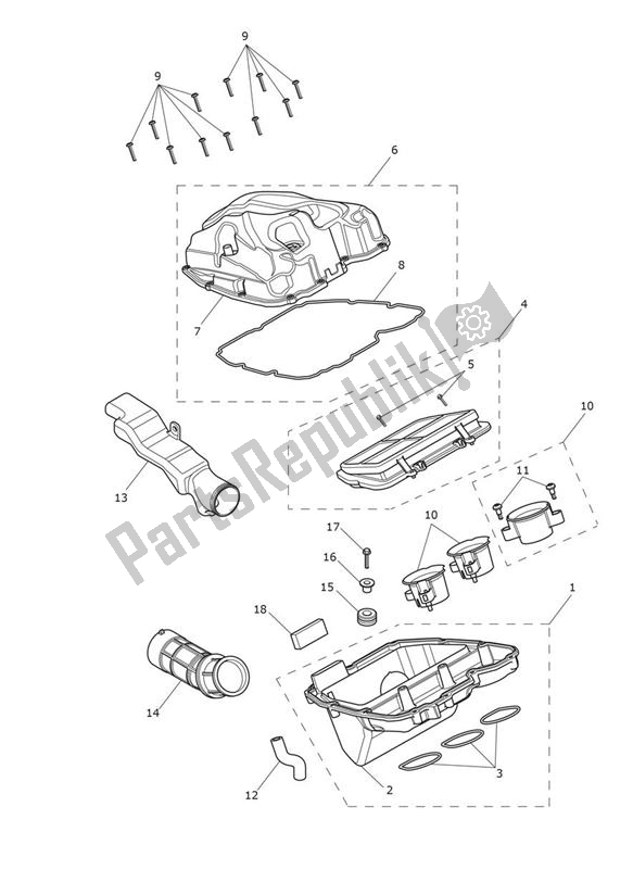 Tutte le parti per il Airbox (airfilter) del Triumph Tiger XCA UP TO VIN 855531 1215 2015 - 2017