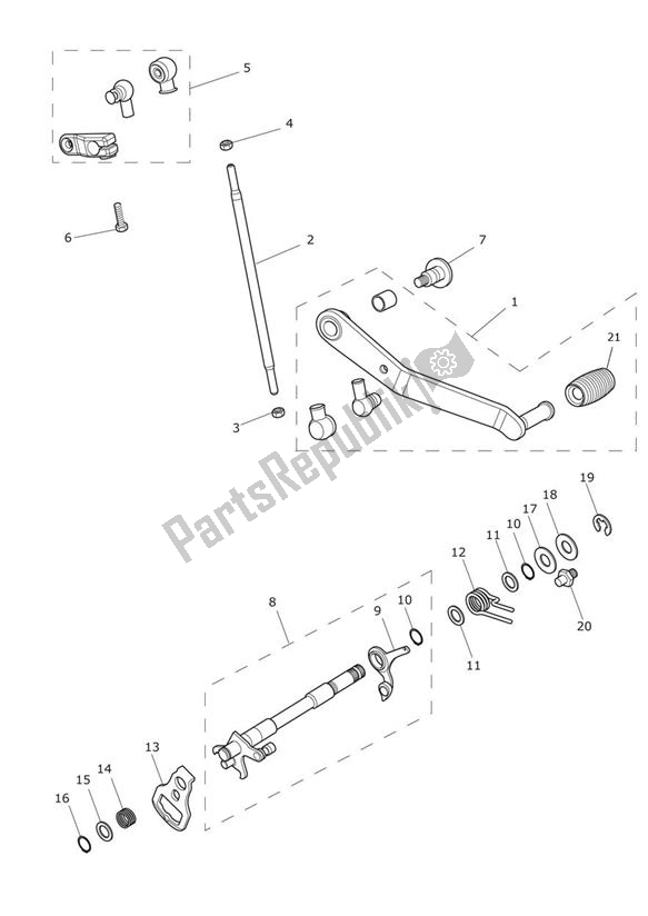 All parts for the Gear Selection Shaft of the Triumph Tiger XRX UP TO VIN 855531 1215 2015 - 2017