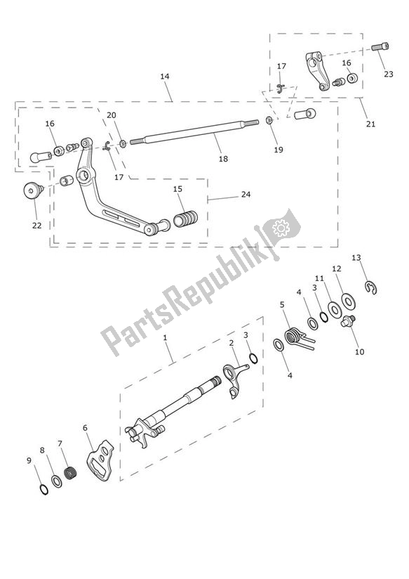 All parts for the Gear Selection Shaft Standard of the Triumph Daytona 675 From VIN 564948 2017 - 2018