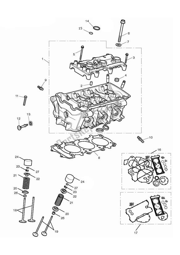 All parts for the Cylinder Head of the Triumph Tiger XR UP TO VIN 855531 1215 2015 - 2017