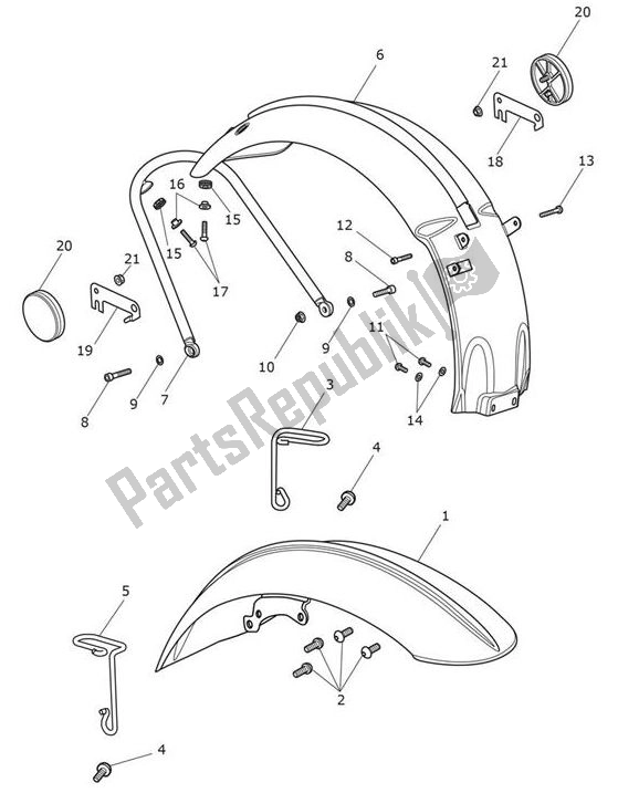 Todas as partes de Guarda-lamas do Triumph Bobber Black 1200 2018 - 2021
