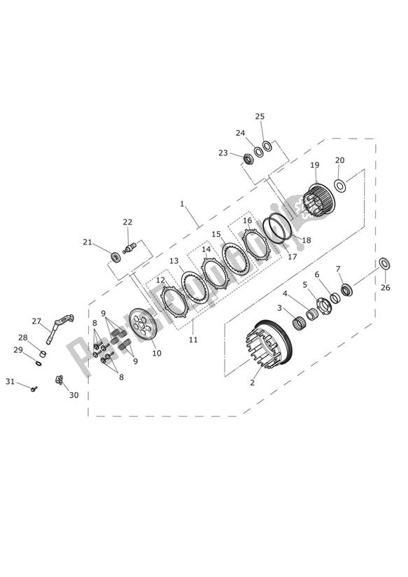 All parts for the Clutch of the Triumph Tiger XR UP TO VIN 855531 1215 2015 - 2017