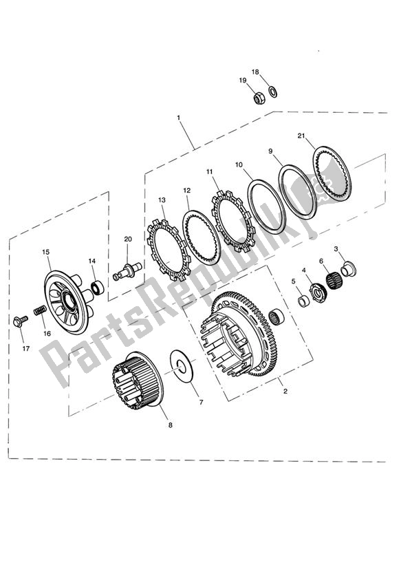 All parts for the Clutch From Engine 232539 of the Triumph Tiger 955I Cast Wheels 2001 - 2006