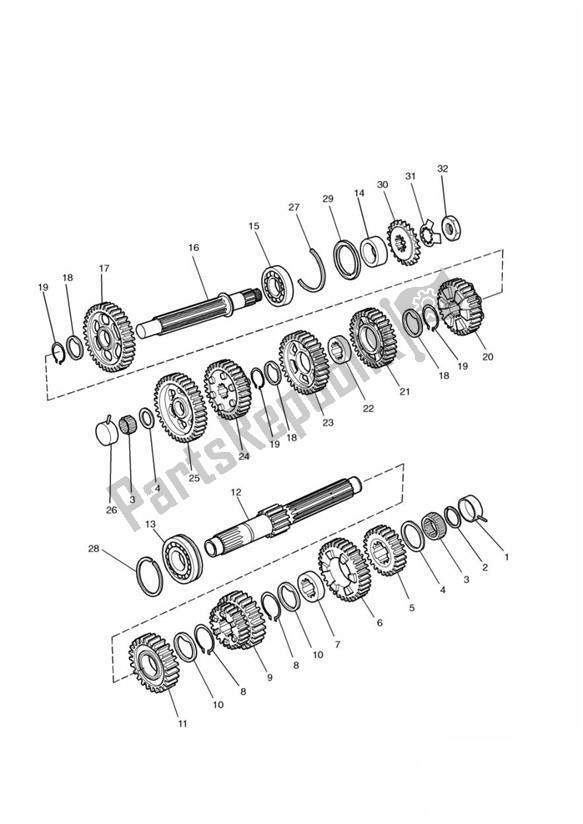 All parts for the Gears From Engine 107969 of the Triumph Trophy From VIN 29156 1215 2018 - 2021