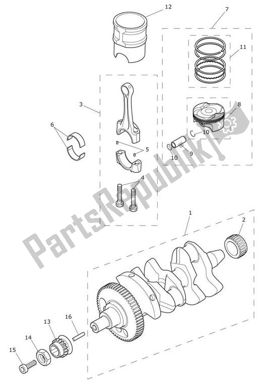 Alle onderdelen voor de Crank Shaft Connecting Rod Piston van de Triumph Tiger XRX From VIN 855532 1215 2018 - 2021