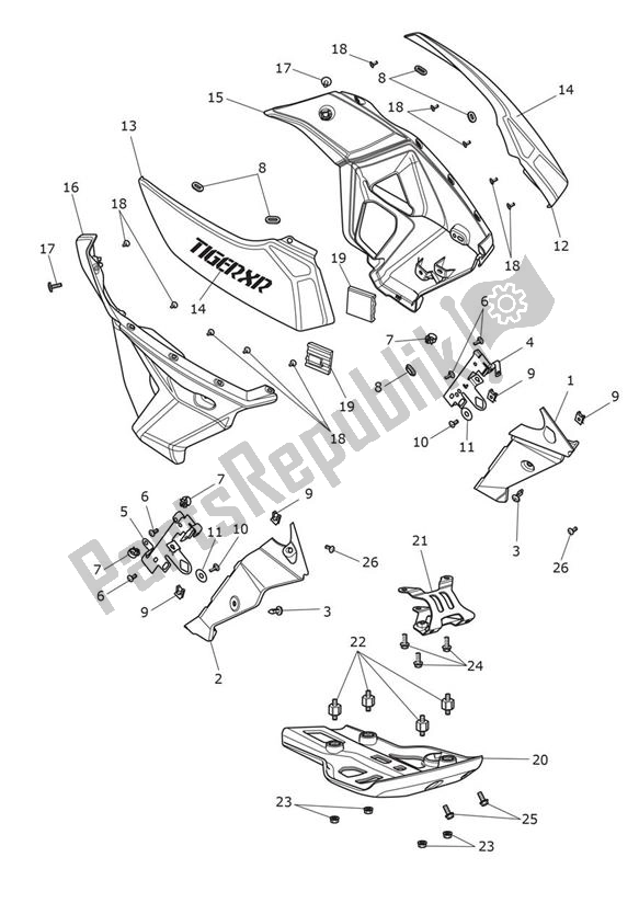 Todas as partes de Fairing Laterally do Triumph Tiger XR UP TO VIN 855531 1215 2015 - 2017