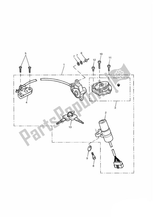 Todas as partes de Lockset Ignition do Triumph Speed Triple 955I From VIN 141872 2002 - 2004