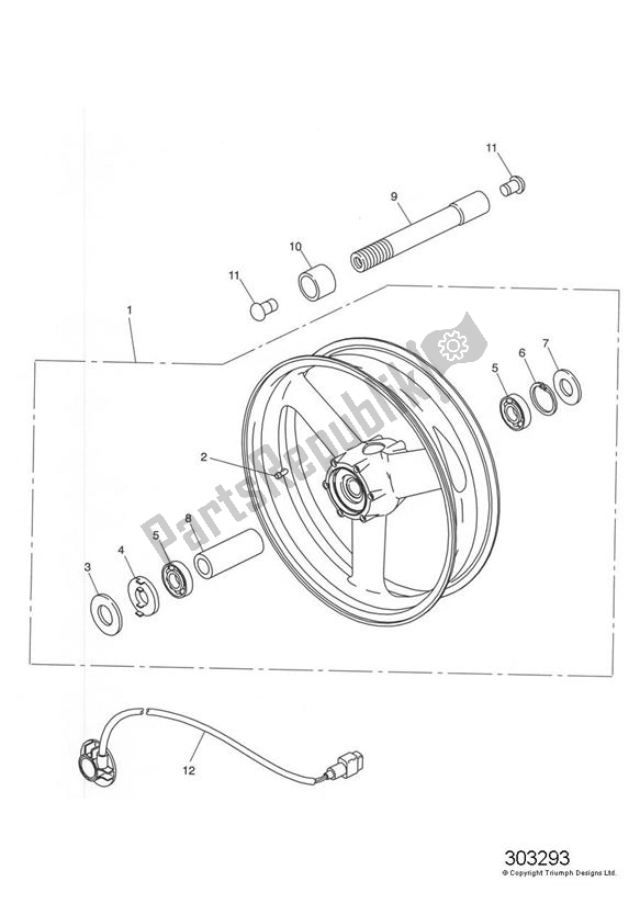 All parts for the Front Wheel of the Triumph Sprint RS 955 From VIN 139277 2002 - 2004