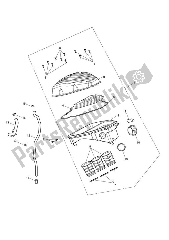 Todas as partes de Airbox (airfilter) do Triumph Tiger Sport UP TO VIN 750469 1050 2013 - 2021