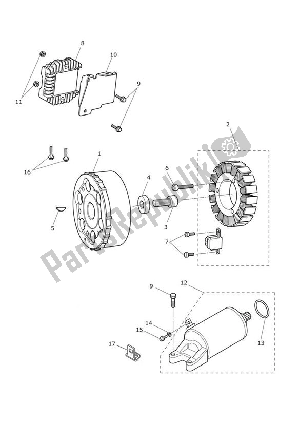 All parts for the Starter Generator of the Triumph Street Triple R & RX From VIN 560477 675 2012 - 2016