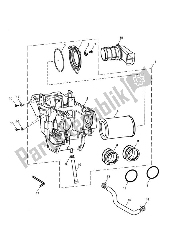 All parts for the Airbox (airfilter) of the Triumph Thruxton EFI 865 2008 - 2016