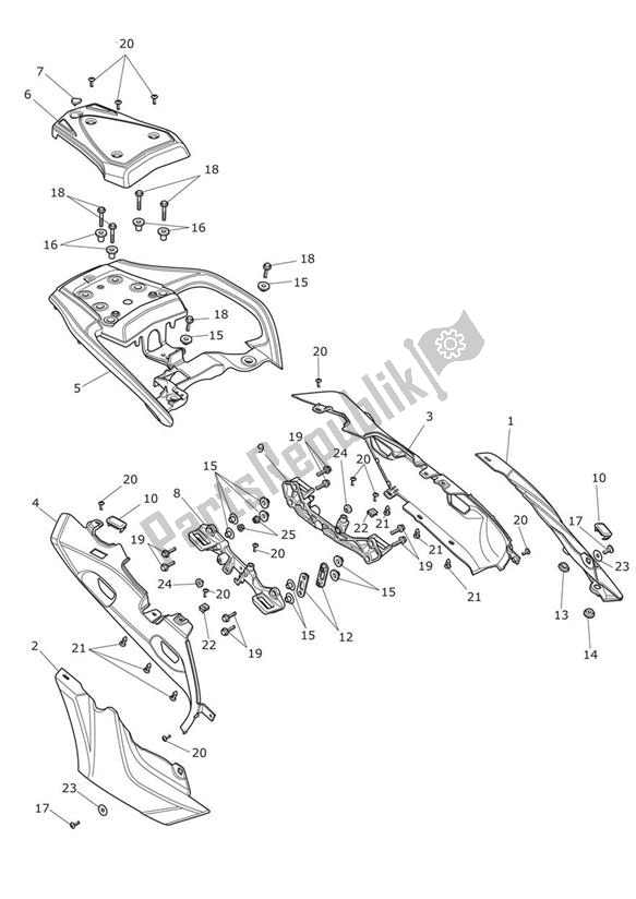 All parts for the Fairing Rear of the Triumph Trophy 1215 SE 2013 - 2017