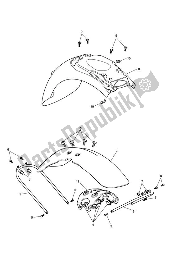 All parts for the Mudguard Black From Vin284653-f2, Silver From 284691-f2, Other Colours From 284985-f2 & 279279-f4 of the Triumph Bonneville & T 100 Carburator 865 2001 - 2015