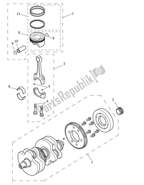 All parts for the Crank Shaft Connecting Rod Piston of the Triumph Bobber UP TO AC 1195 1200 2017 - 2018