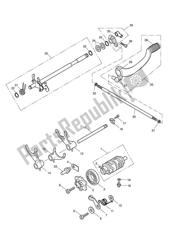 All parts for the Gear Selector Drum Gear Selection Shaft of the Triumph Speedmaster EFI UP TO VIN 469049 865 2007 - 2011