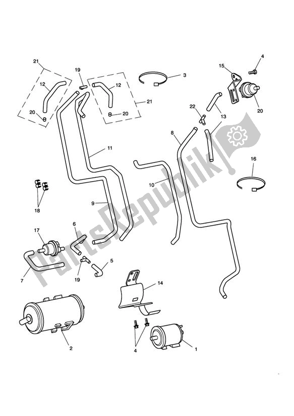 All parts for the Evap System (ca) From Engine 255909 & T100 From 255843 of the Triumph Bonneville & T 100 Carburator 865 2001 - 2015