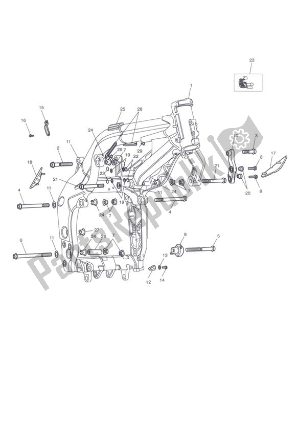 All parts for the Main Frame Assembly of the Triumph Tiger 1050 & SE 2007 - 2013