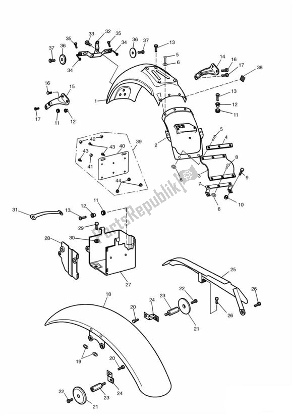 Alle onderdelen voor de Mudguard From Vin 071699 van de Triumph Thunderbird 900 885 1995 - 2004